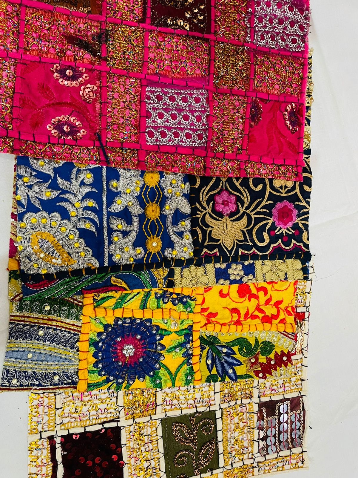 Bohemian Decorative Fabric Square Pack India Boho Kantha Fabric Scarps  Quilting Cotton Fabric Squares Junk Journal Covers Fabric Squares 