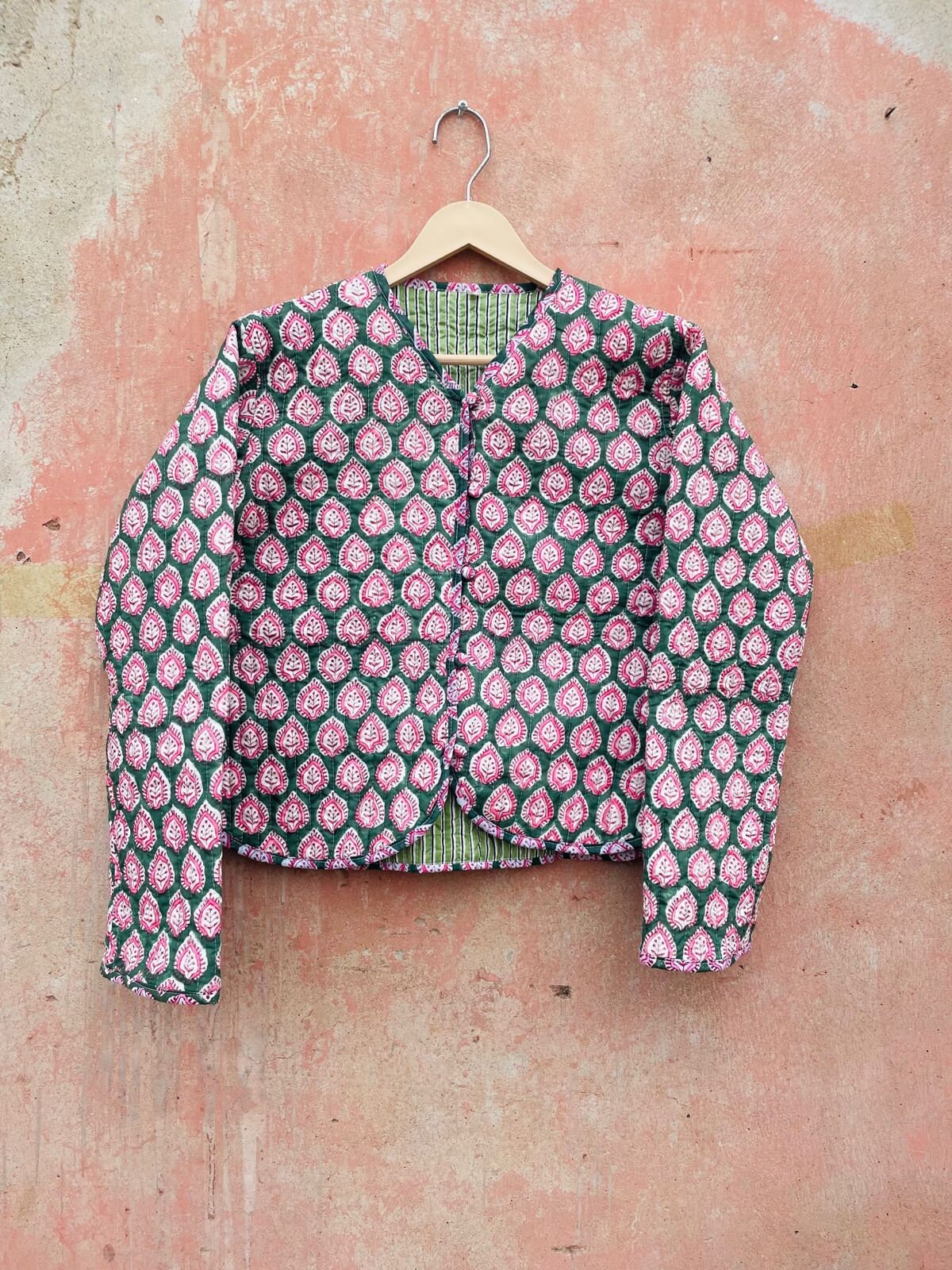 Blockprint Quilted Jacket Cotton Boho Women's Quilting Blockprint Quilted Jacket Cotton Boho Women's Quilting