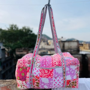Große Baumwoll Weekender Reisetasche, Handgemachte Gesteppte Stoff Reisetasche, Block Gedruckt Reisetaschen, Handgepäck Tasche, Taschen für Frauen,