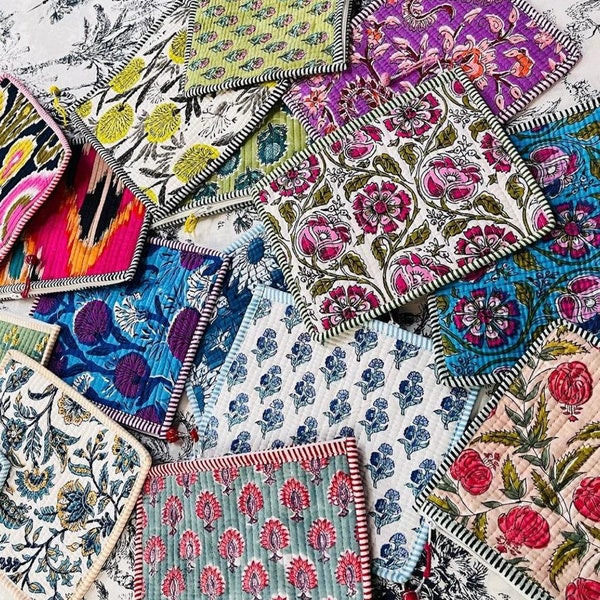 Colorful mix and match fabric coasters | Various patterns| Handmade quilted Floral fabric coasters| Fall home décor | Dining table décor