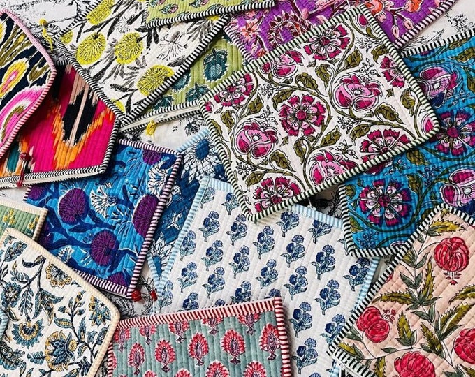 Colorful mix and match fabric coasters | Various patterns| Handmade quilted Floral fabric coasters| Fall home décor | Dining table décor