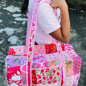 Große Baumwoll Weekender Reisetasche, Handgemachte Gesteppte Stoff Reisetasche, Block Gedruckt Reisetaschen, Handgepäck Tasche, Taschen für Frauen,