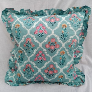 Ruffled Pillow Covers |Indian Frill Pillow Shams | Cotton Pillow Cases | Block print Cushions |Throw Pillow Cover | Boho Bedding Pillows Pattern 2