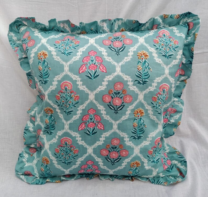 Ruffled Pillow Covers |Indian Frill Pillow Shams | Cotton Pillow Cases | Block print Cushions |Throw Pillow Cover | Boho Bedding Pillows Pattern 2