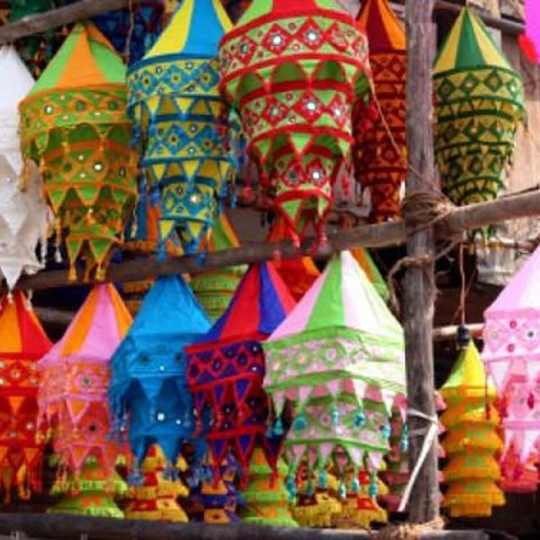 Indian lantern Silk bohemian Wedding Decor Boho Lanterns Collapsible Lamps Colorful Bohemian Tent Hangings Garden Chandeliers Cotton Fabric