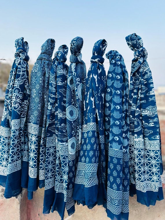 Indigo Print Women Wear Cotton Scarves Bohemian S… - image 1