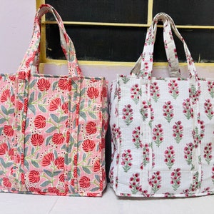 TOTE BAG - Quilted Cotton Handprinted Reversible Large Tote Bag - Shopping Tote Bag - Every Day Bag - Eco Friendly - Daily Shoulder Bags