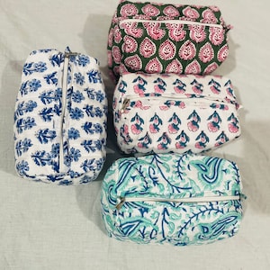 Indische Hand Blockprint Baumwolle Gesteppte Große Kulturtasche Junggesellenabschied Handgemacht Blumen Make-up Tasche Einzigartige Geschenke Vintage Reisekosmetiktasche