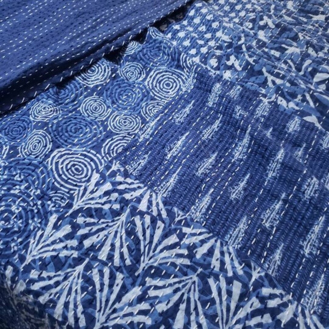 Indigo Blue Handmade Quilt Pure Cotton Kantha Quilt Natural Etsy