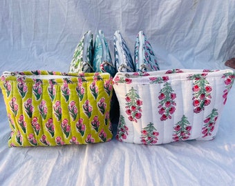 Handmade Large Cosmetic Bags Cotton Zipper Flat Toiletry Bag Wash Quilted Unique Gift Hand bags Floral Beach Bag-Makeup Case-Small Clutch