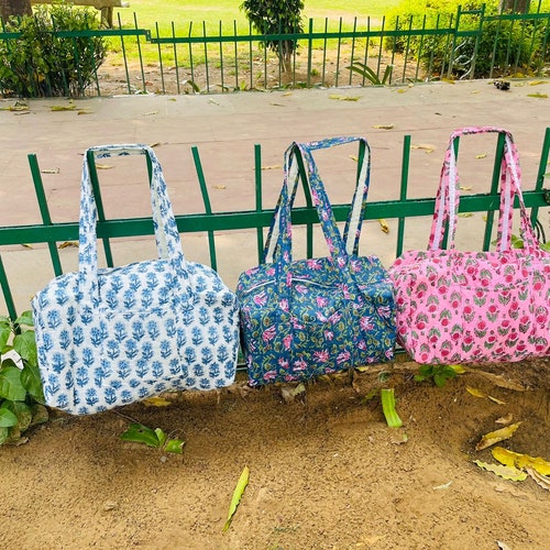 Large Cotton Weekend Duffle Bags Quilted Fabric Women's Etsy