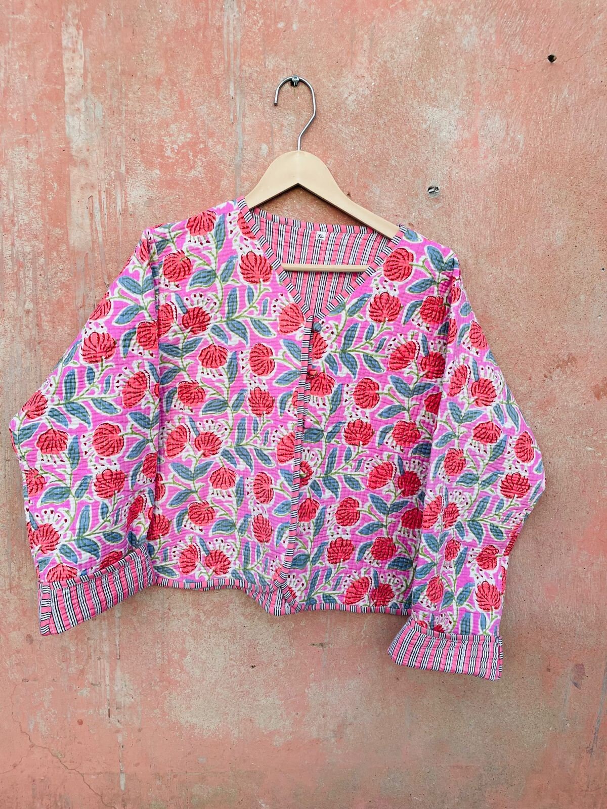 Blockprint Quilted Jacket Cotton Boho Women's Quilting