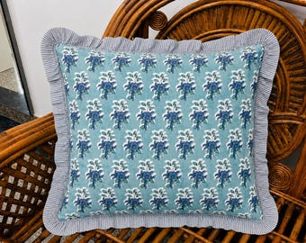 Floral Hand Block Print Cotton Pillow Cover Boho Stripe Cushion Cover Bohemian Raffle Cushions Throw Pillows - 45x45,50x50 CM