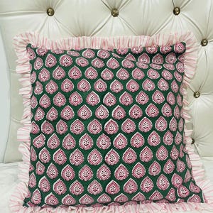 Block Print Boho Cushion Cover With Frill Handmade Cotton Bed Throw Pillows, bohemian pillow cushion cover vintage home decor frill cushion Pattern 18