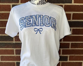 Floral Embroidered Senior Tee Shirt: Coquette Graduation Top