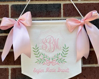 Embroidered Monogram Baby Banner: Custom Hospital Door Sign