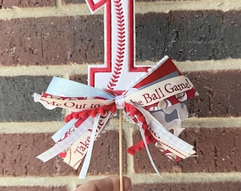 Number embroidery baseball cake topper, first birthday smash cake decoration- Heirloom birthday cake topper - "little slugger" "rookie year"