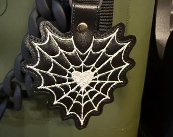 Embroidered Spider Web Heart Keychain: Halloween Purse Charm