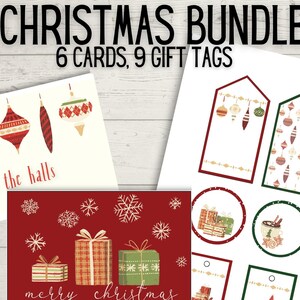 Printable Christmas Cards and Tags Bundle, Holiday Tags, Gift Tags, Christmas Gift Tags, Christmas Cards, Digital Download,