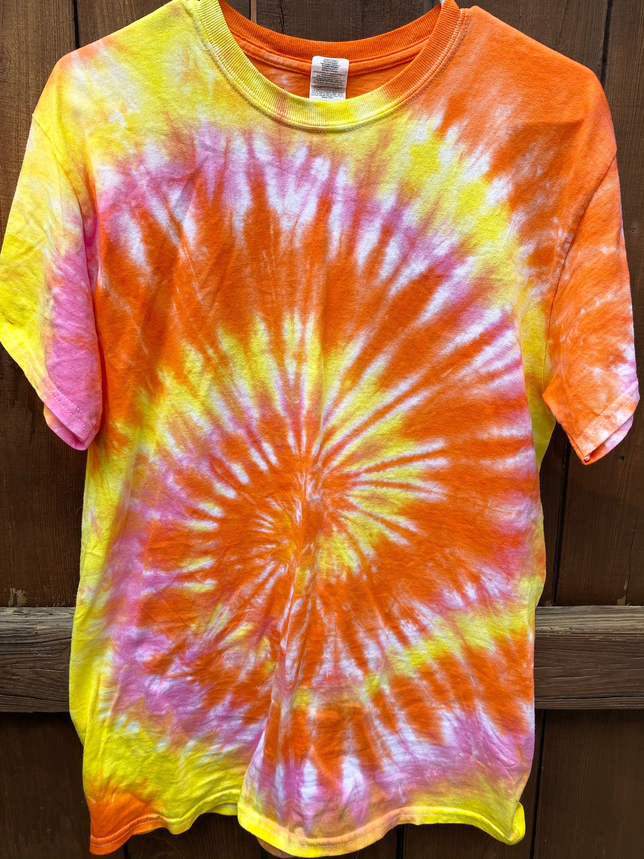Pink Yellow and Orange Spiral Tie Dye Tshirt Size Medium Etsy