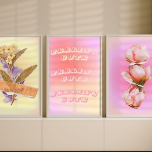 Conjunto de 3 láminas artísticas, impresión retro "Sentirse lindo", arte mural de afirmación positiva, póster de manifiesto, decoración de moda, degradado, arte mural de los años 70