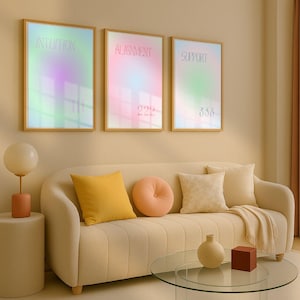 Set di 3 stampe murali con numeri angelici e Aura, affermazione positiva, stampa con Aura sfumata, arredamento alla moda per la casa, poster moderno e minimalista.