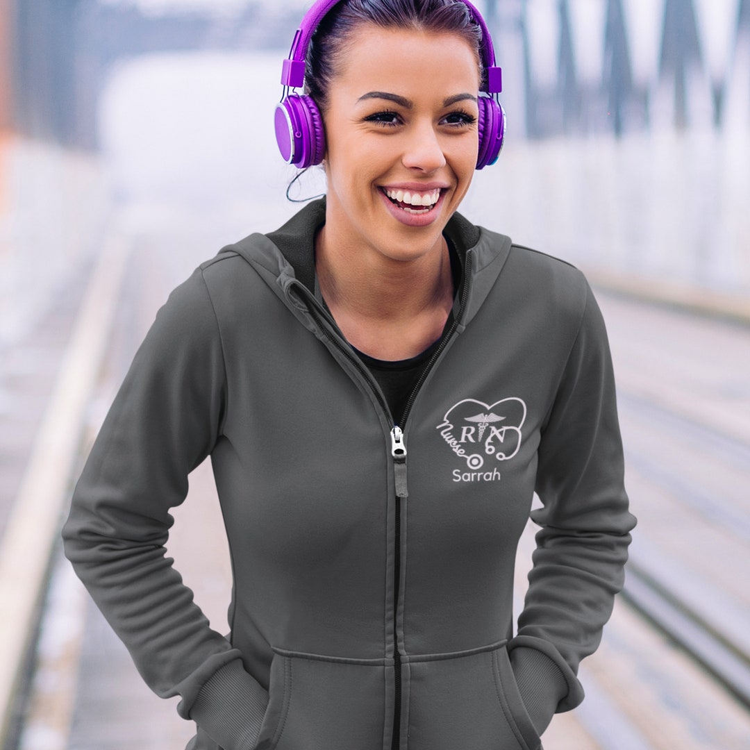 Monogrammed Nurse Full Zippered Midweight Fleece Nurse Fleece Jacket