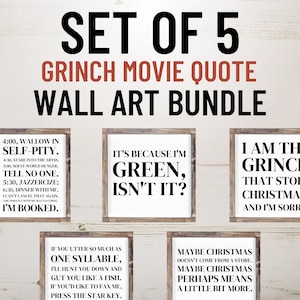Grinch Quote Christmas Wall Art Value Bundle Set of 5 // Christmas Wall Art // Instant Download Printable Wall Art // Grinch Movie Decor Art