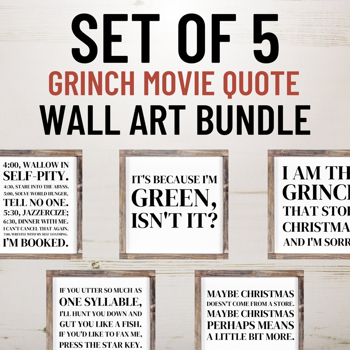 Grinch Quote Christmas Wall Art Value Bundle Set of 5 // Christmas Wall ...