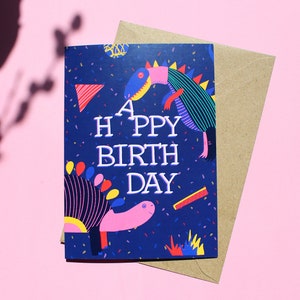 Joyeux anniversaire Dinosaure - Carte DinA6 avec enveloppe en papier kraft
