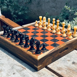 Premium Chess Set, Resin Chess Pieces, Handmade Chess Board, Wenge Wood Chess Board, a Luxury Personalized Gifts