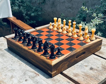 Premium schaakspel, hars schaakstukken, handgemaakt schaakbord, wenge houten schaakbord, een luxe gepersonaliseerde geschenken