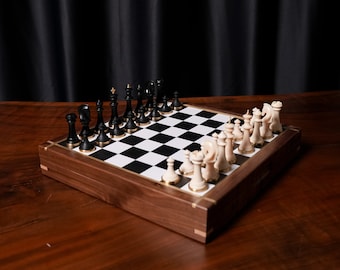 Legend C Chess Set ,Handmade Chess Board, Walnut  Chess Board, Leather, Resin And Brass, Chess Set With Board, Premium Gift for Him