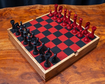 Colorful Chess Set ,Handmade Chess Board, Oak Chess Board, Leather, Resin And Brass, Chess Set With Board, Gift for Him, Christmas Gift