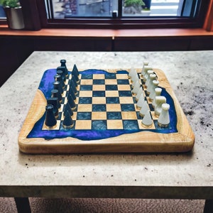 Epoxy Chess Set, Epoxy Chess Board, Hand Crafted Chess Sets , Resin And Brass, Chess Set With Board, a Luxury Personalized Gifts