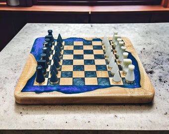 Epoxy Chess Set, Epoxy Chess Board, Hand Crafted Chess Sets , Resin And Brass, Chess Set With Board, a Luxury Personalized Gifts