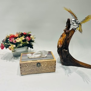 Vintage Tissue Box, Wooden Tissue Box Cover with gold Plated stainless steel bar, Rectangular Tissue Box Holder, Housewarming Gift Active