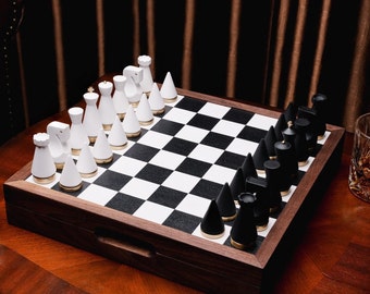 Premium Chess Set ,Handmade Chess Board, Walnut Chess Board, Leather, Resin And Brass, Chess Set With Board, a Luxury Personalized Gifts