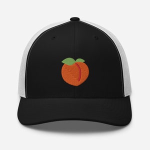 Peach Hat, Peach Emoji Cap, Peach Booty Emoji Hat, Peachy Booty Gainz Embroidered Trucker Cap