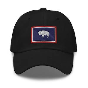Wyoming Flag Hat, Wyoming Cap, Classic Wyoming Hat, Buffalo, Gift for Wyomingian (Embroidered Dad Hat)