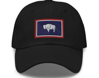 Wyoming Flag Hat, Wyoming Cap, Classic Wyoming Hat, Buffalo, Gift for Wyomingian (Embroidered Dad Hat)