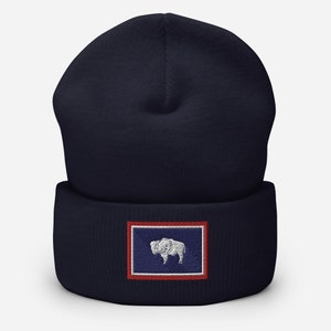 Wyoming Flag Hat, Wyoming Cap, Wyoming Beanie, Buffalo, Gift for Wyomingian (Embroidered Beanie)