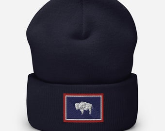 Wyoming Flag Hat, Wyoming Cap, Wyoming Beanie, Buffalo, Gift for Wyomingian (Embroidered Beanie)