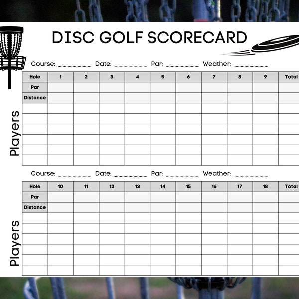 Discgolf Scorekarte, Frisbee Spielstand, druckbare PDF | Sofortiger digitaler Download