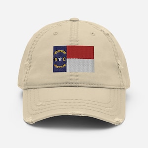 North Carolina Flagge Hut, North Carolina State Flag Mütze, Geschenk für North Carolinians, Distressed Torn Hat (bestickt Distressed Dad Hat)
