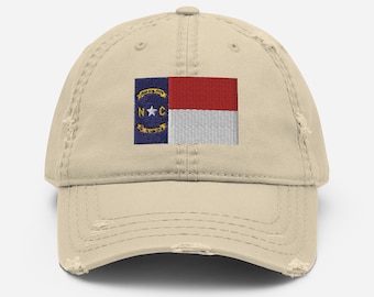 North Carolina Flag Hat, North Carolina State Flag Cap, Gift For North Carolinians, Distressed Torn Hat (Embroidered Distressed Dad Hat)