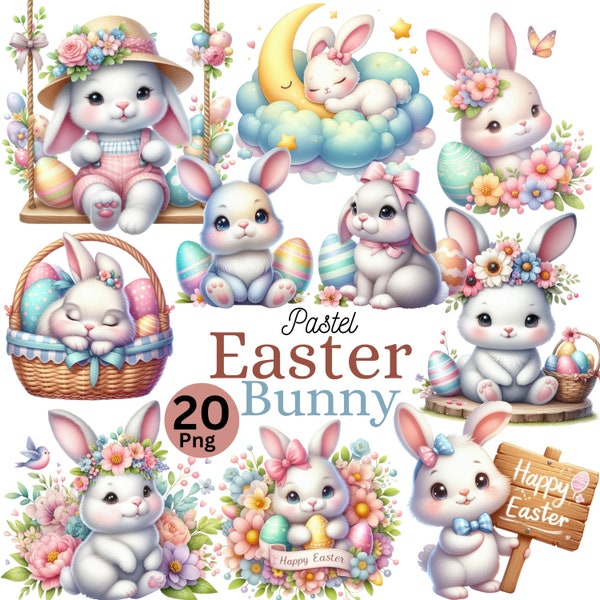 Aquarell Ostern Clipart Bundle, Frühling Clipart, Osterhase, Osterei, Osterkorb PNG, Frohe Ostern png, Tulpe Clipart, Feengarten