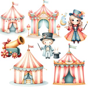Circus Watercolor Clipart Set, Animals Illustration, Little Clown ...