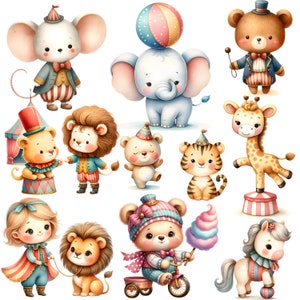 Circus Watercolor Clipart Set, Animals Illustration, Little Clown ...