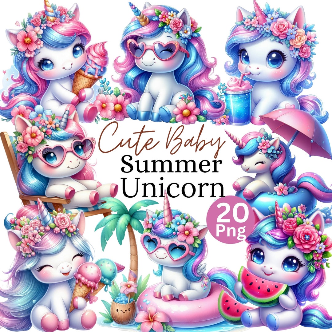 Watercolor Baby Unicorn Collection Clipart, 20PNG Unicorn Clipart ...